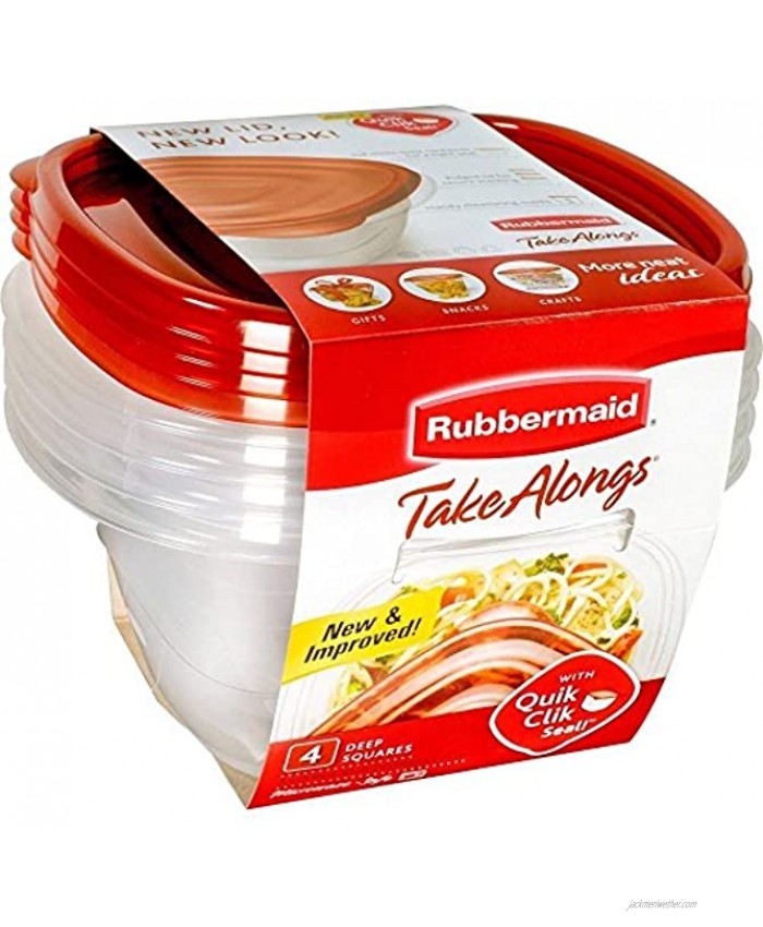 Rubbermaid 071691423140 TakeAlongs Deep Square Food Storage Containers 5.2 Cups 4 Pack Tint Chili Red