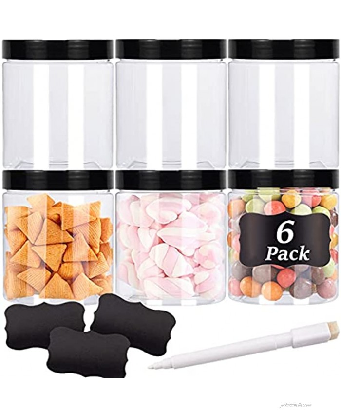 16 Oz Clear Plastic Jars with Lids BPA Free Airtight Empty Plastic Storage Containers with Lids Labels for Kitchen & Pantry use Pack of 6