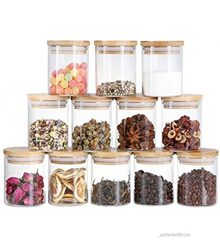 Glass Jars Set Canning Jars Spice Jars 6 oz Glass Canister with Bamboo Airtight Lids Kitchen Containers for Coffee Flour Sugar Cookie Candies Grains 12 pieces