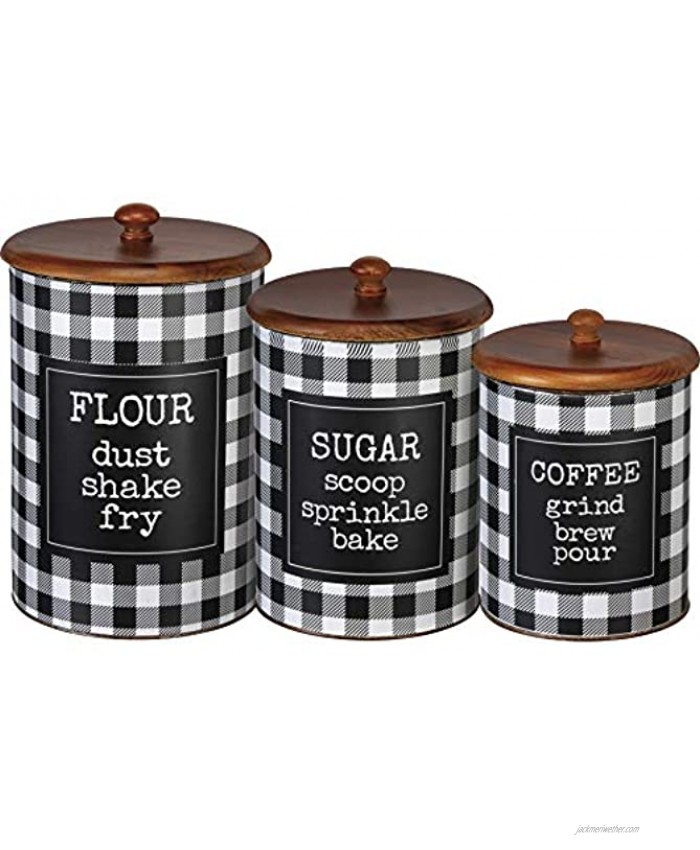 Primitives by Kathy Buffalo Check Canister Set: Flour Sugar Coffee Set of 3 Black White