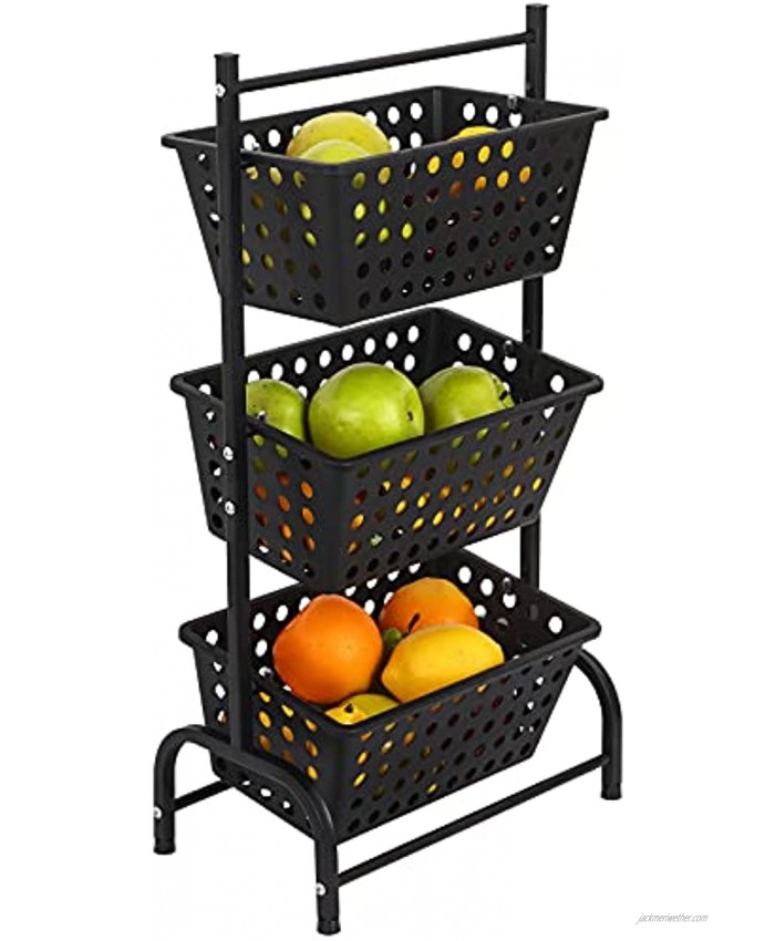 3 Tier Market Basket Stand Fruit Basket for Kitchen Stacking Organizer for Vegetables,Storage Bin for Kitchen,Bathroom Tower Baskets，Black