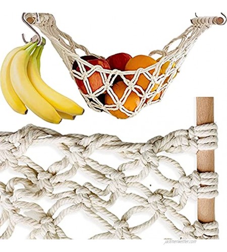 Fruit Hammock Hanging Fruit Basket Produce and Veggie Storage for Kitchen Under Cabinet Banana Hook Macrame Boho Modern Natural