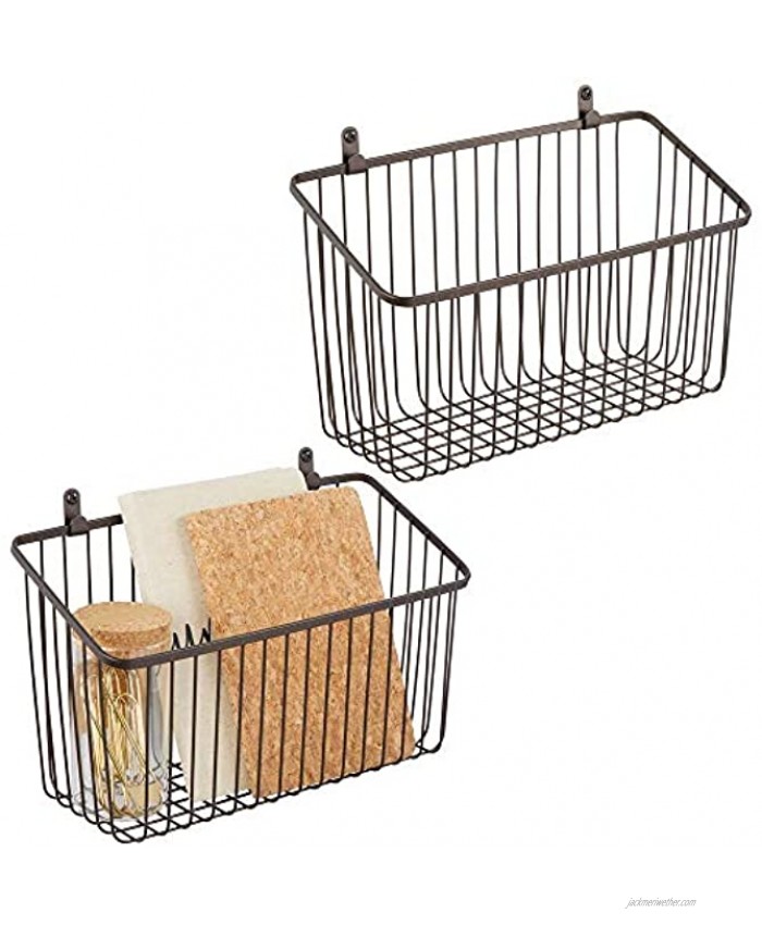 mDesign Portable Metal Farmhouse Wall Decor Angled Storage Organizer Basket Bin for Hanging in Entryway Mudroom Bedroom Bathroom Laundry Room Wall Mount Hooks Included Small 2 Pack Bronze
