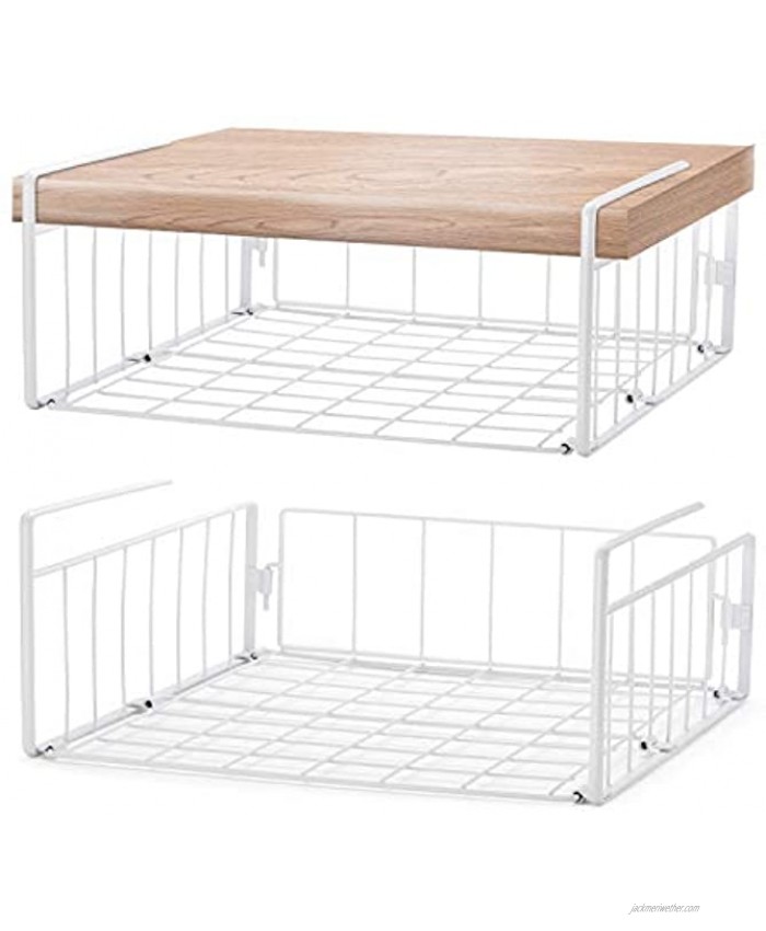 SimpleTrending Under Cabinet Organizer Shelf 2 Pack Wire Rack Hanging Storage Baskets for Kitchen Pantry White