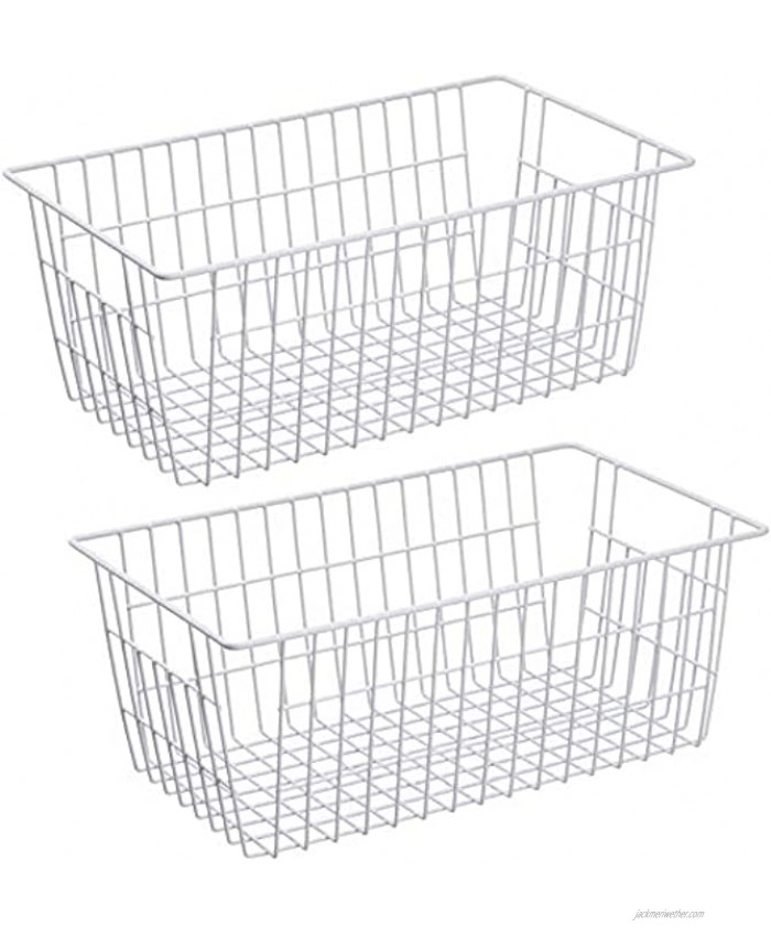 WEGAP Freezer Wire Storage Organizer Bin Baskets with Handles Metal Wire Baskets Storage for Organizing Fridge Closets Pantry Kitchen Garage Bathroom & More,Pack of 2