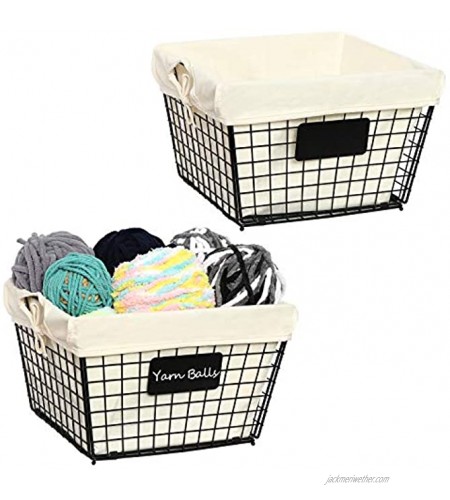 X-cosrack Foldable Wire Baskets with Liner Reusable 2 Pack Wall Mounted Metal Food Storage Organizer Bin Basket for Kitchen Cabinet Pantry Laundry Closet Farmhouse Style 13''L x 11''W x 8.27''H