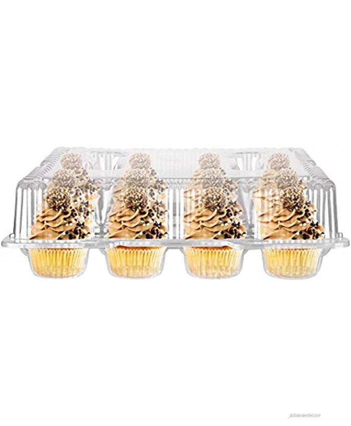 Mini Cupcake Containers 4 Pack 12 Compartment Clear Plastic Cupcake Trays Tall Lids for Extra Toppings & Frosting Hinged Lock Mini Cupcake Clamshell Small Cupcake Storage Stock Your Home