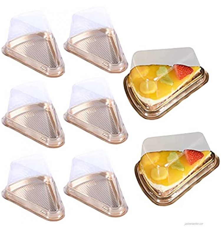 UgyDuky 50 PCS Gold Triangle Dessert Cake Box Plastic Single Cupcake Carrier for Pie Cake Cheesecake Container Box with Lids for Cake Muffin Case Cups Pod Clear Plastic Cheesecake Containers