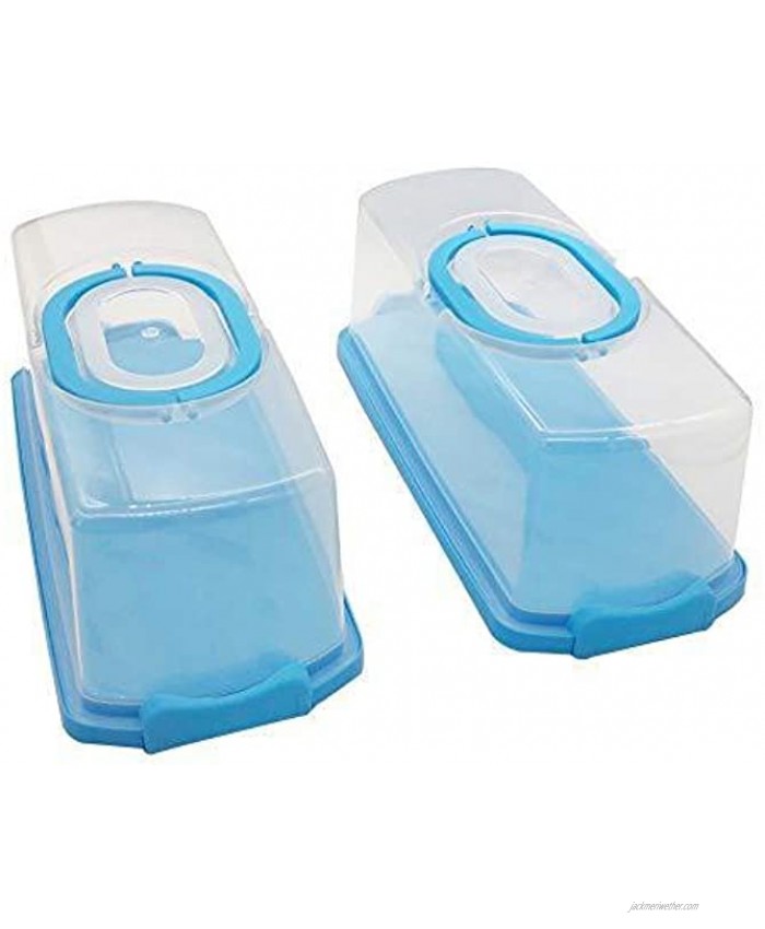 2 Pcs Portable Rectangular Plastic Bread Carrier with Handle and Transparent Lid Loaf Cake for Pastries Bagels Bread Rolls Buns Baguettes Banana Bread Pumpkin Bread 13 Inch Blue