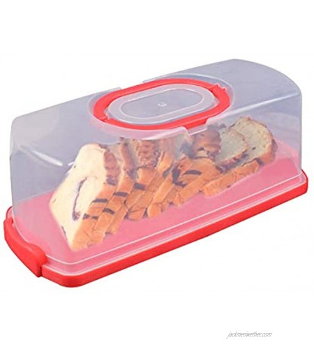 Portable Bread Box with Handle Loaf Cake Container Plastic Rectangular Food Storage Keeper Carrier 13inch Translucent Dome for Pastries Bagels Bread Rolls Buns or Baguettes Red