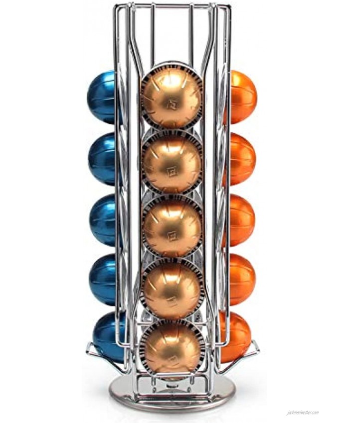 BluePeak Coffee Capsule Rack Holder Carousel Holds 20 Capsules Vertuo Line. Elegant and Modern Chrome Finish. 360-degree Rotation. Works with all Vertuo Capsules