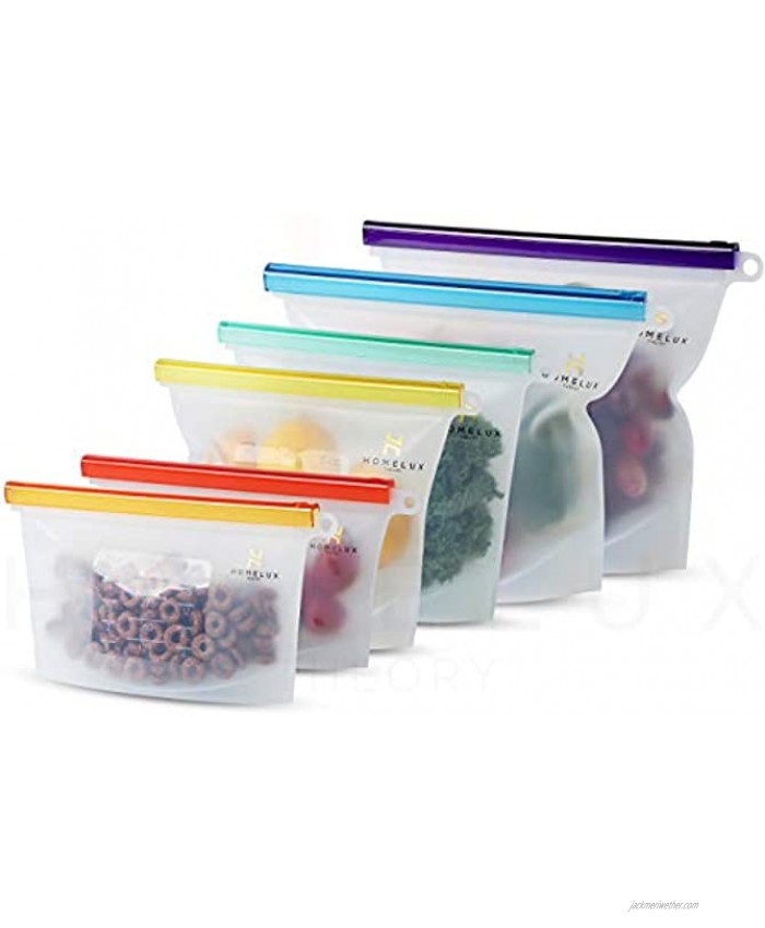 Homelux Theory Reusable Silicone Food Storage Bags | LEAKPROOF AIRTIGHT | 100% Food Grade Silicone | Keep fruit snacks veggie sandwich fresh | travel picnic lunch 2 Large + 2 Medium + 2 Small