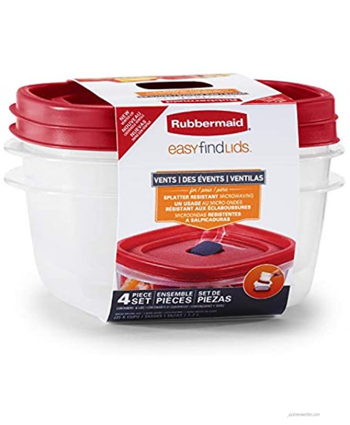 Rubbermaid Easy Find Lids 5-Cup Food Storage and Organization Containers and Lids 2-Pack Racer Red,