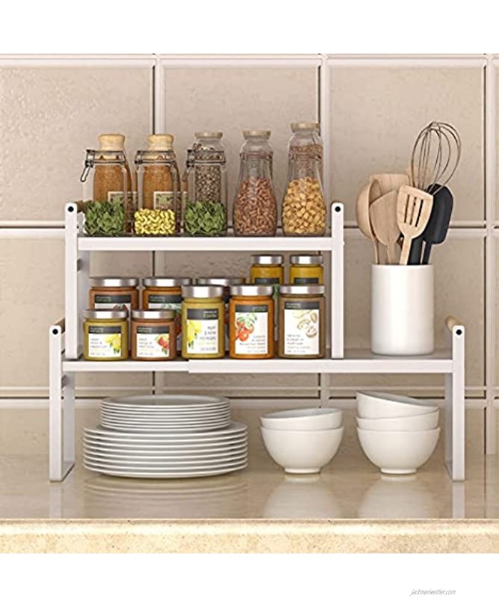 Apsan Expandable Kitchen Counter Organizer Shelf Stackable Cabinet Organizer Shelf 1 PCS Cabinet Shelf for Cups Dishes Plates Seasoning Bottles White