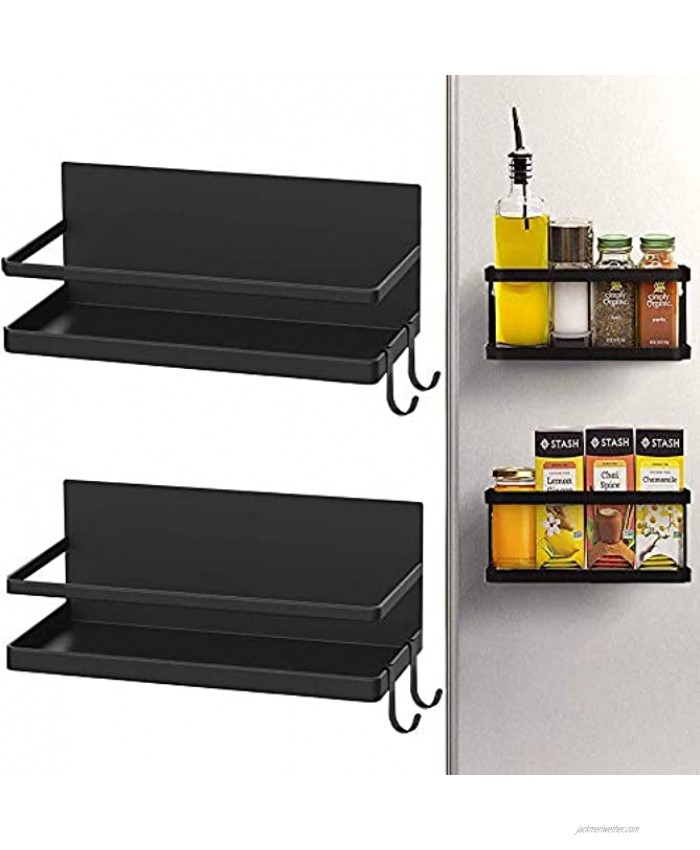 Magnetic Spice Racks Black Gerguirry Magnetic Shelves for Refrigerator Kitchen Shelf Organizers and Storage with 4 Removable Hooks Easy to Install（2 Pack