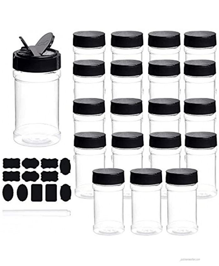 Spice Bottles Dabacc 20Pcs 7oz Clear Plastic Container Jars with Lids Labels for Kitchen Storing Spice Powders Dry Goods Peanut Butter BPA free