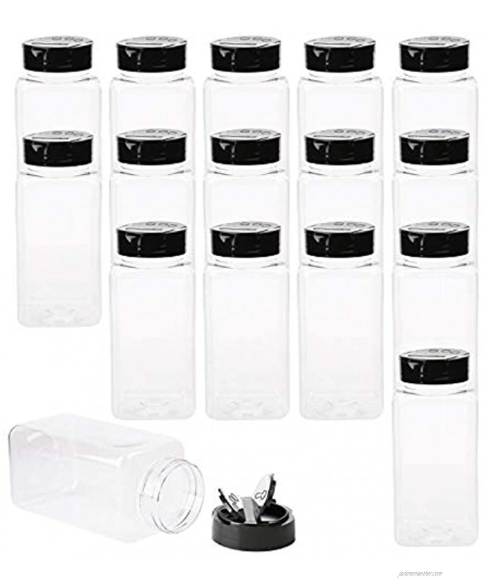 Tosnail 16 Pack 17 Fluid Oz Clear Plastic Spice Jars Spice Containers Spice Bottles Seasoning Organizer with Black Lids