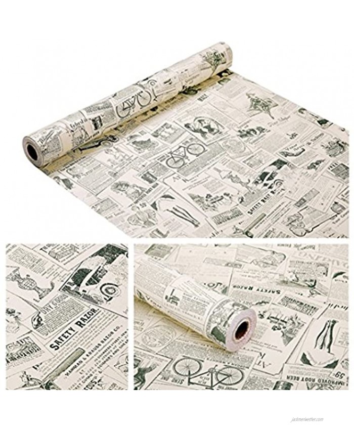 Vintage Newspaper Vinyl Contact Paper Wallpaper Self Adhesive Cabinet Shelf Drawer Liner for Kitchen Bathroom Backsplash Countertop Cupboard Table Desk Wall Decor 17.7 x 117 Inches,Smooth