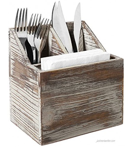 Rustic Torched Wood Tabletop Flatware Utensil Caddy Cutlery Organizer and Napkin Holder 3 Compartment