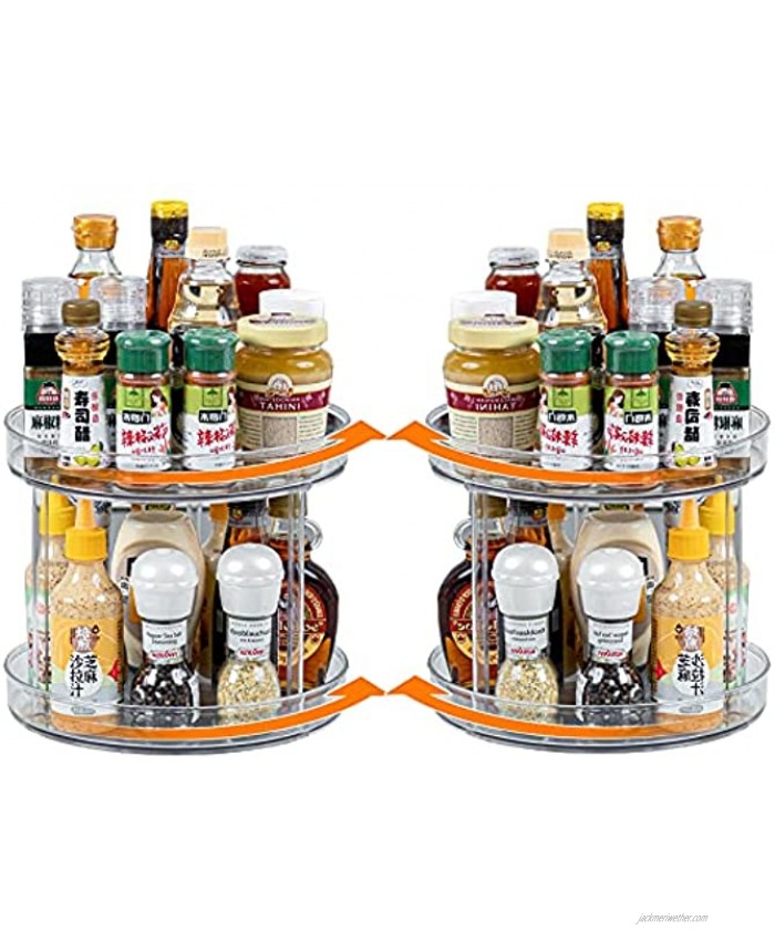 2 Pack Lazy Susan Turntable Jecarden Clear Lazy Susan Organizer 2 Tier Spice Rack for Table 9.25 In Cabinet Organizer 360 Degree Rotating Storage Bins Non-skid for Kitchen Countertop Pantry Fridge