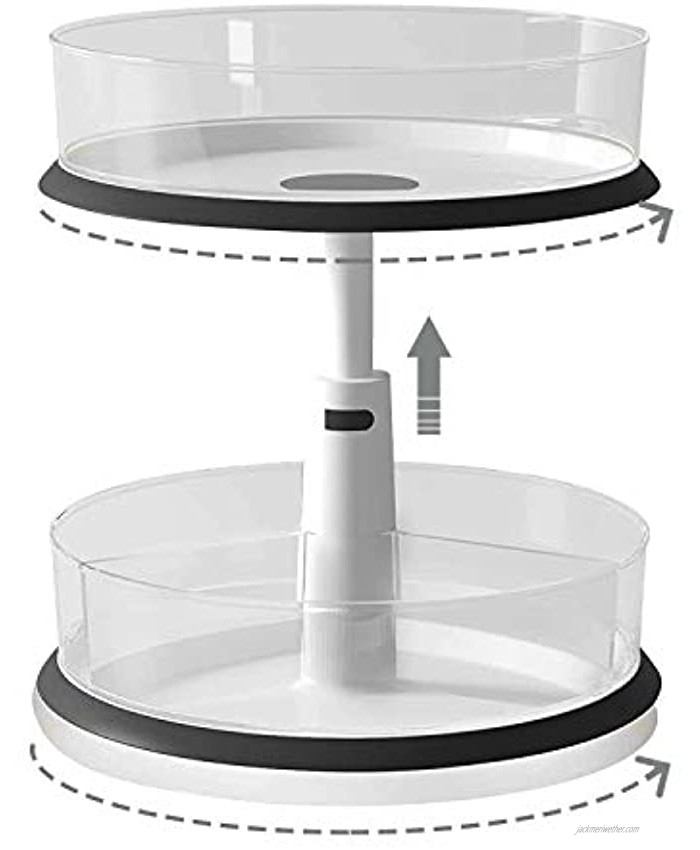 2 Tier Lazy Susan Turntable Kitchen Spice Rack Organizer for Cabinet Rotating Carousel Lazy Susan for Table Spice Storage Pantry Organization Height Adjust & Detachable Large Plastic Clear Bins