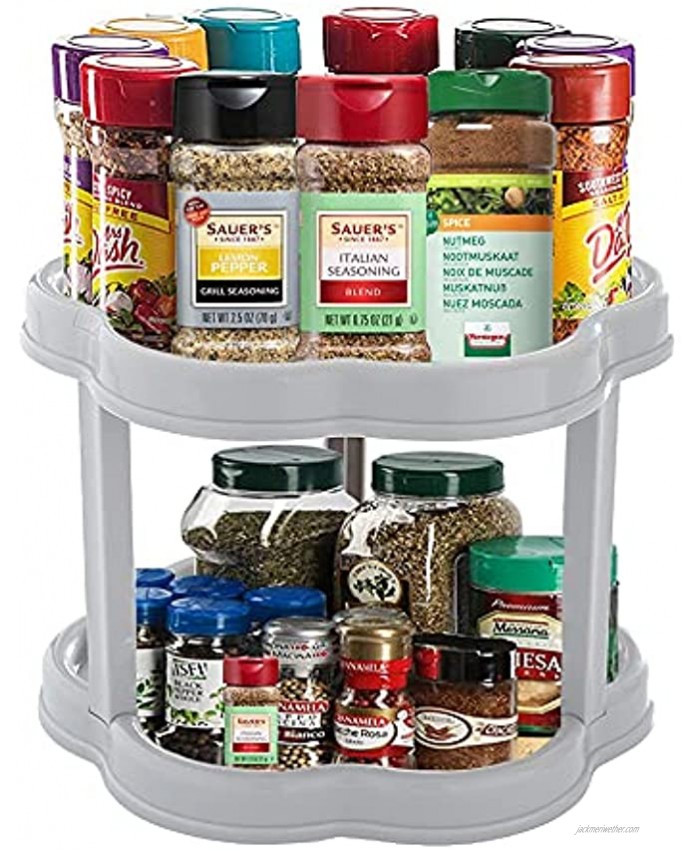 2 Tier Lazy Susan Turntable Spice Organizer Kitchen Tiered Rotating Spice Rack 10 inch Crazy Susan Double Spinning Seasoning Shelf Non-Skid Storage Container for Cabinet Pantry Refrigerator Gray
