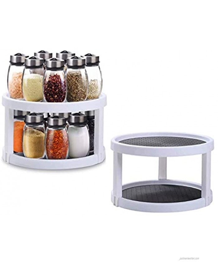 2sets Pack 9.8 Two Tier Lazy Susan Kitchen Pantry Spice Rack Fridge Holder White Grey Non Skid Turntable Cans Cabinet Organizer