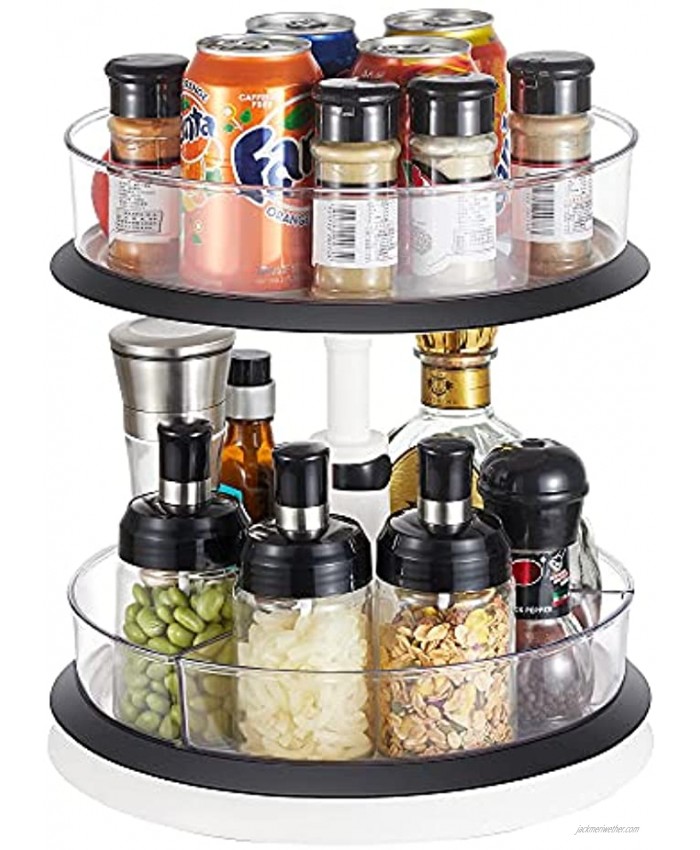 Kootek 2-Tier Lazy Susan Organizer Height Adjustable Rotating Turntable Kitchen Cabinet Crazy Susan with 4 Plastic Clear Bins for Snack Drink Spice Organizer