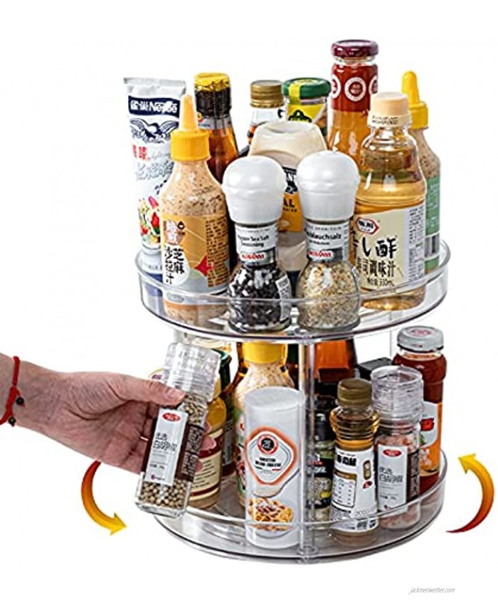 Landmore Lazy Susan Turntable Storage Organizer Non-Skid 2 Tier Lazy Susan Spice Rack 360 Degree Rotating Acrylic Cabinet Organizer for Kitchen Cosmetic Pantry Bathroom