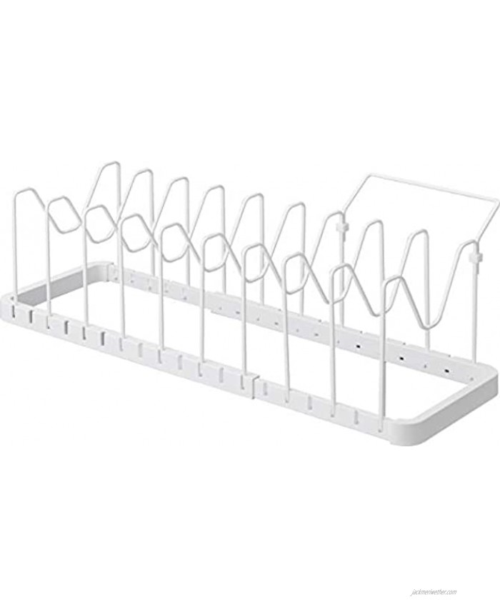 YAMAZAKI home 3840 Adjustable Lid & Pan Organizer-Kitchen Drawer Storage Shelf Rack One Size White