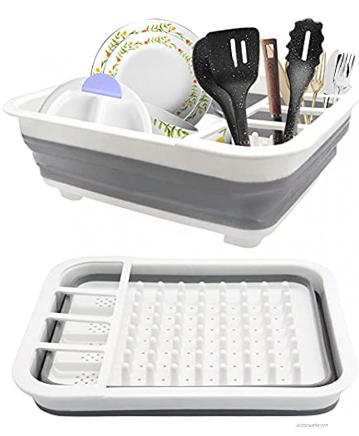 Collapsible Dish Drying Rack,Foldable Drying Rack Set,Gray Space Saving Dish Storage Basket Popup and Collapse for Kitchen,Plates,Camper,Travel Trailer