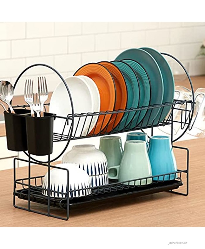 Dish Drying Rack 2 Tier Kitchen Dish Rack and Drainboard Cutlery Cup Dark Gray