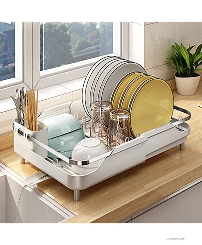 Dish Drying Rack Stainless Steel Dish Rack and Drainaboard Set Expandable11.5-19.3 Sink Dish Drainer with Cup Holder Utensil Holder for Kitchen Counter
