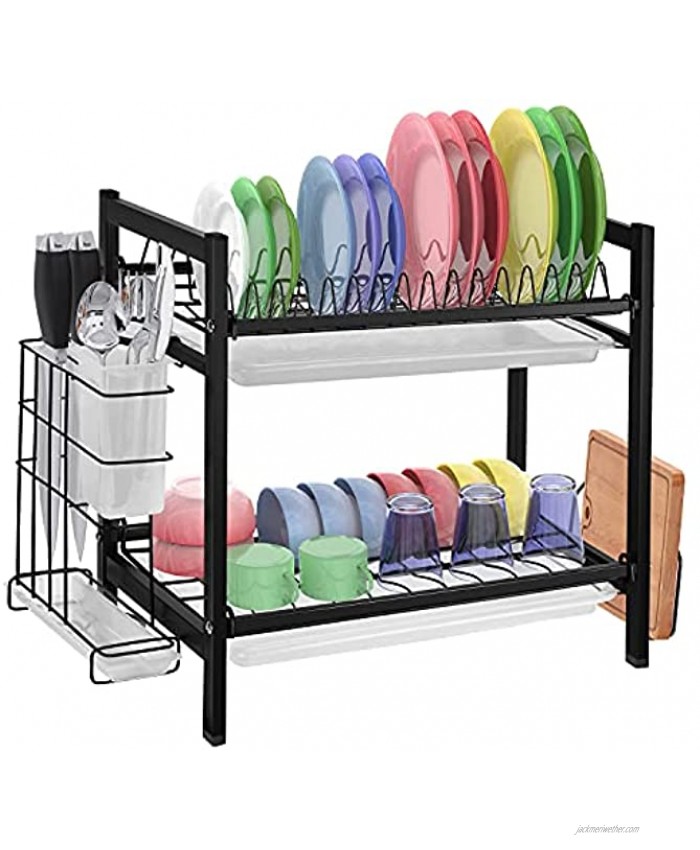 Dish Drying Rack with Drainboard 2 Tier Dish Rack for Kitchen Counter Stainless Steel Dish Drainer Rack with Utensil Holder Cutting Board Holder Rustproof Dish Strainer Drying Rack with Drainage