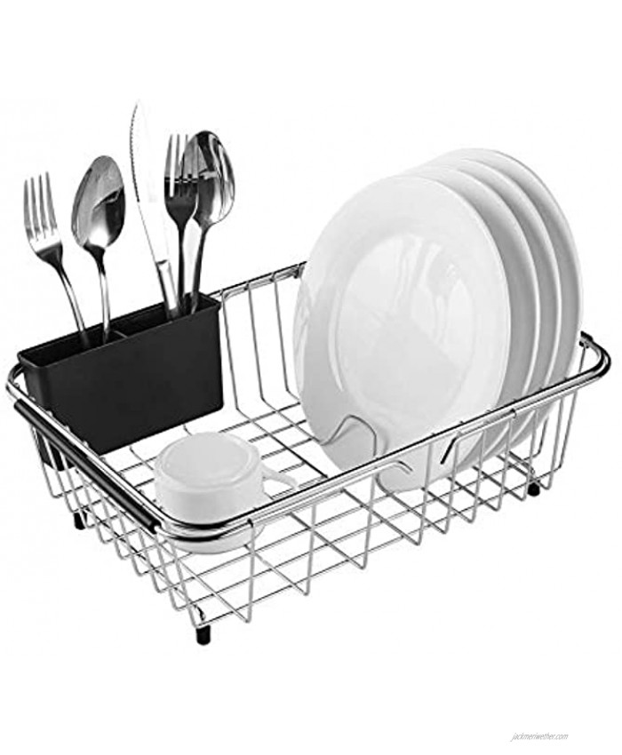 Expandable Dish Drying Rack 304 Stainless Steel Over Sink Dish Drainer Dish Rack in Sink or On Counter with Utensil Drying Rack Rustproof- Small