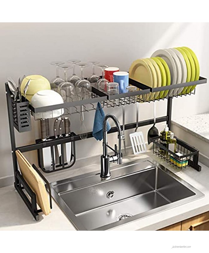 Over The Sink Dish Drying Rack SNTD Width Adjustable（32≤Sink Size ≤ 40） Stainless Steel Kitchen Supplies Storage Counter Organizer Black