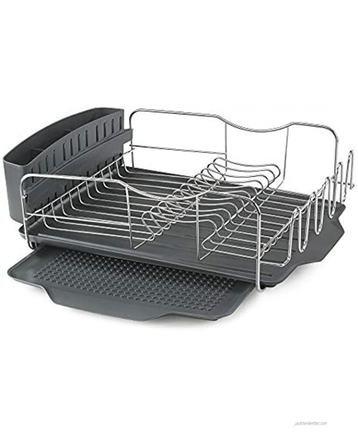 Polder KTH-615 Dish Rack & Tray 4 PC Combo– Advantage System Includes Rack Drain Tray Removable Drying Tray & Cutlery Holder – Stainless Steel & Plastic