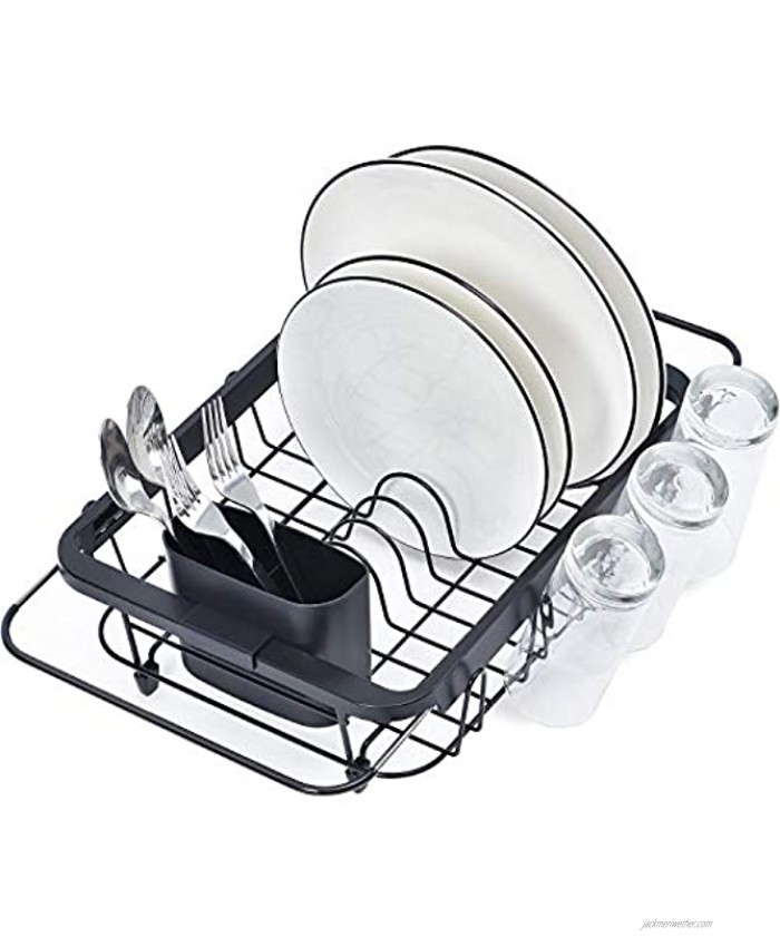 TOOLF Expandable Dish Drying Rack Over The Sink Adjustable Dish Rack in Sink Or On Counter Dish Drainer with Utensil Holder Rustproof for Kitchen
