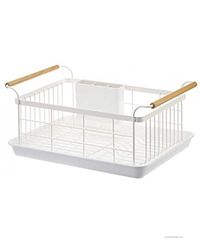 Yamazaki Home Sink Dish Rack with Removeable Drainer Tray Kitchen Drying Organizer Holder One Size White Steel