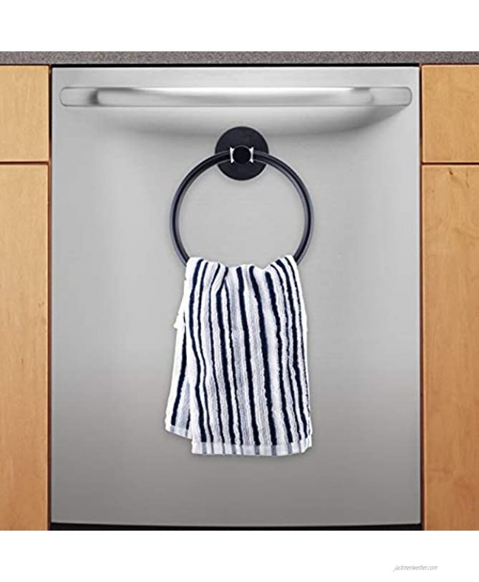 LEVOSHUA Magnetic Towel Ring Hand Towel Holder Towel Rack Towel Hook Hanger for Refrigerator Kitchen Stove Oven Dishwasher Sink Laundry Washing Machine Black
