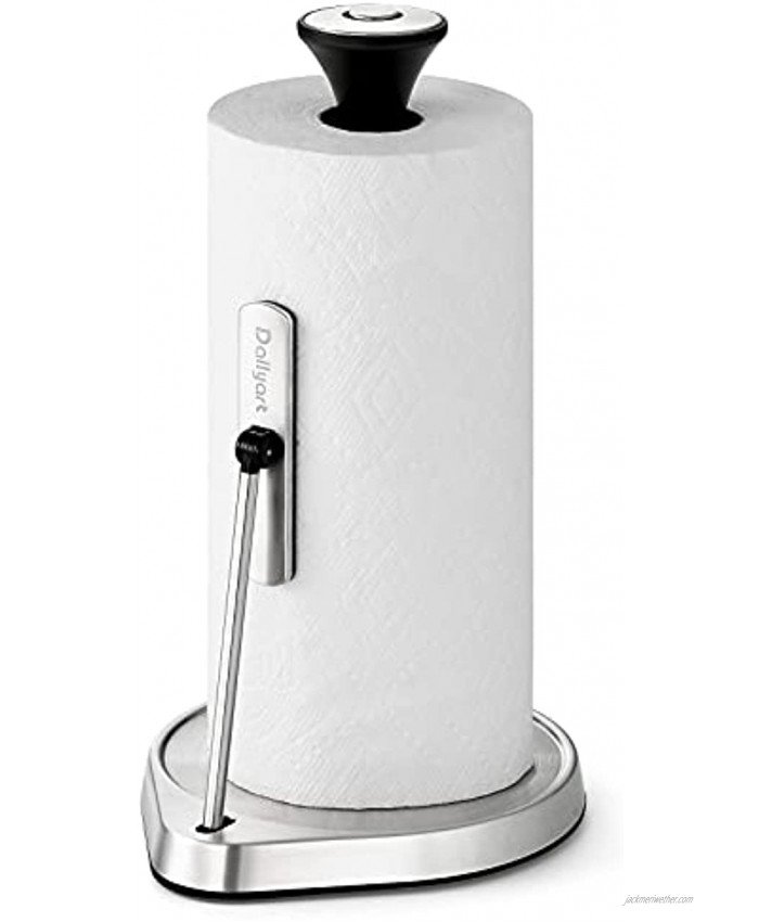 Paper Towel Holder Countertop Dailyart Single Tear Paper Towel Holder Stand with Tension Arm Standing Paper Towel Dispenser Stainless Steel Brushed Heavy-Duty Non Slide Base for Kitchen Countertop