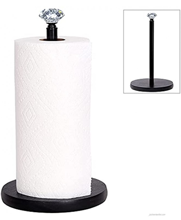 Paper Towel Holder Countertop OBODING Crystal Paper Towel Stand Holder Black Solid Wood Weighted Paper Towel Holders for Standard and Large Size Rolls Black