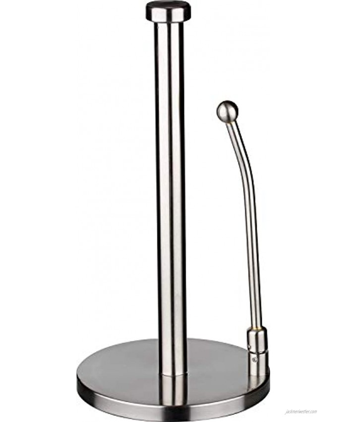 paper towel holder stainless steel easy to tear paper towel dispenser weighted base adjustable spring arm to hold any type of paper towels fits in kitchen or for bathroom paper towel holder