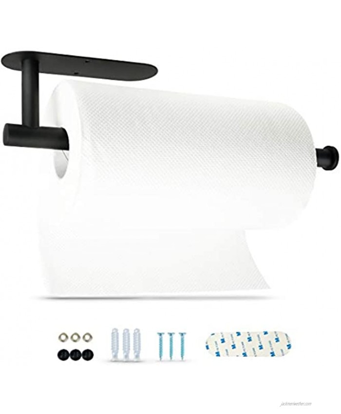 Paper Towel Holder Under Cabinet 304 Stainless Steel Self-Adhesive or Screws Paper Towel Rack Paper Towel Wall Mount Paper Roll Holder for Kitchen Bathroom Toilet Large Roll Paper Black