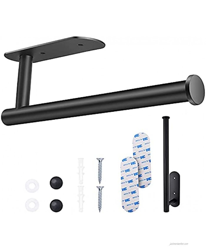 Paper Towel Holder Under Cabinet Paper Towel Holders Wall Mount Self Adhesive Towel Paper Holder with Screws 13 Inch Black US304 Stainless Steel Paper Towel Rack for Kitchen Bathroom 1 PC