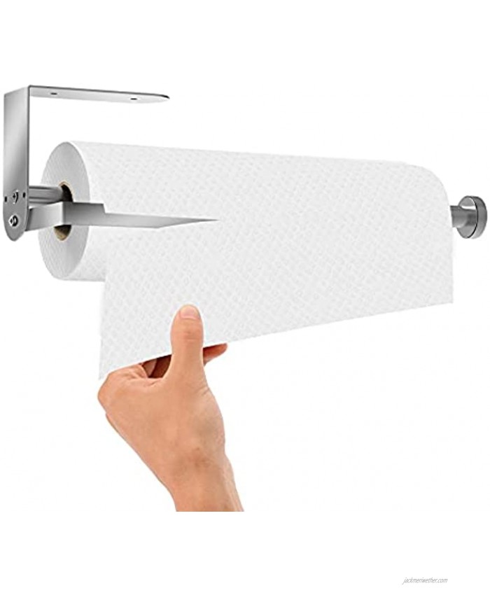 Qodalyth ONE Hand Tear Paper Towel Holder Wall Mount with Adjustable Tension Arm Under Cabinet Paper Towel Holders Fit Any Size Paper Towel Rolls