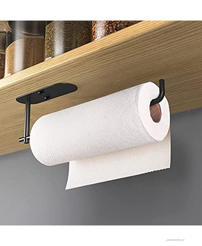 SERIJUTT Paper Towel Holder Under Cabinet Mount Self Adhesive Napkin Roll Holder Stick on Wall Stainless Steel Black