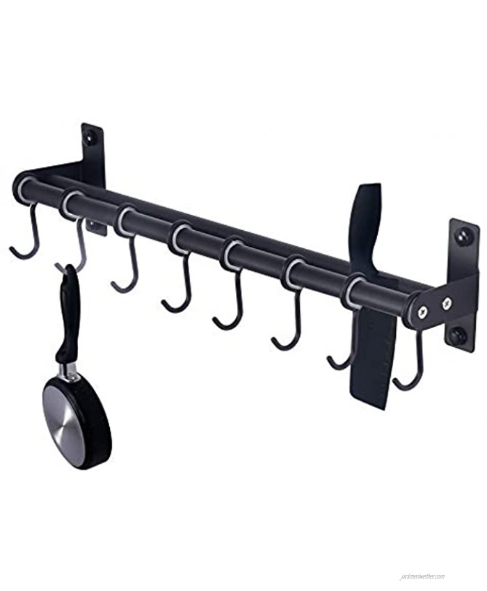 Dseap Pot Rack Pots and Pans Hanging Rack Rail with 8 Hooks Double Bars Pot Hangers for Kitchen Wall Mounted,Black