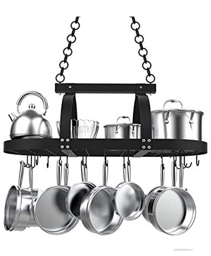 KES Ceiling Pot Rack 34-Inch Hanging Pot Rack for Kitchen Oval Pot and Pan Rack Matte Black Pot Hanger with 20 S Hooks KUR221S85-BK