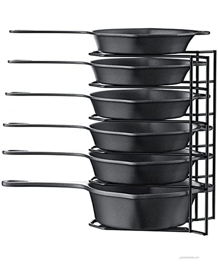 MUDEELA 6 Tier Heavy Duty Pan Organizer Pan Rack Holds Cast Iron Skillets Griddles and Shallow Pots Pan Organizer Rack for Cabinet Kitchen Durable Steel Construction No Assembly Required